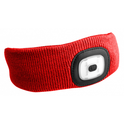 Čelenka s čelovkou 180 lm, nabíjecí USB, univerzální velikost, červená - SIXTOL