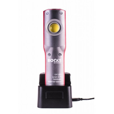 Dílenská montážní lampa LED COB 5W a UV LED 1W, nabíjecí USB, stojánek, hák a magnet