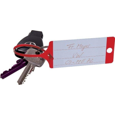 Klíčenky - visačky na klíče se štítkem a poutkem červené, plast, balení 100 ks