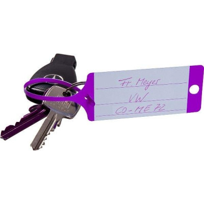 Klíčenky - visačky na klíče se štítkem a poutkem fialové, plast, balení 100 ks