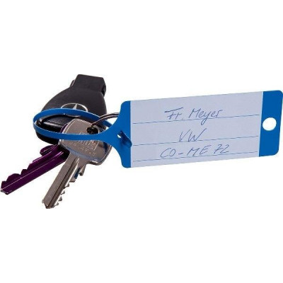 Klíčenky - visačky na klíče se štítkem a poutkem modré, plast, balení 100 ks