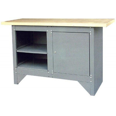 Kovový pracovní stůl s 2 odkládacími prostory a uzamykatelnou skříňkou šedý