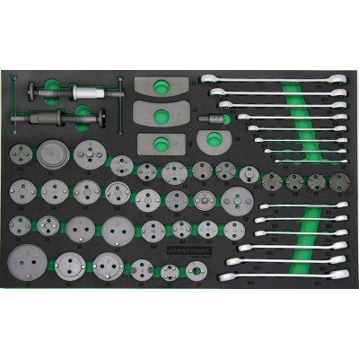 Modul - servis brzd - klíče, přípravky na brzdové pístky, 56 ks - JONNESWAY W62156SV