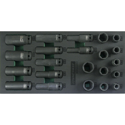 Modul pěnový - hlavice úderové 1/2", 10 - 24 mm, 6hranné, 22 ks - JONNESWAY S03A4122KV