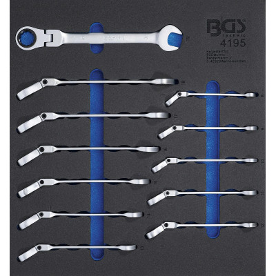 Očkoploché klíče ráčnové s kloubem, 8-19 mm, 12 dílů v modulu - BGS 4195