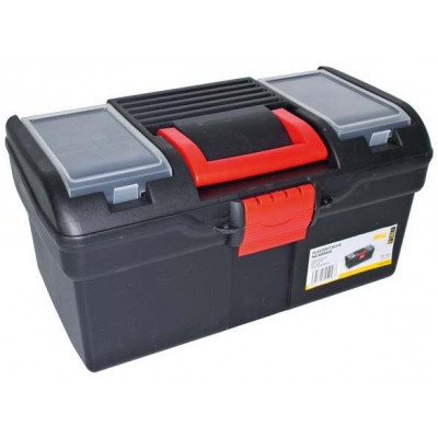 Plastový kufr na nářadí 394 x 215 x 195 mm, s 1 přihrádkou a 2 zásobníky - MAGG PP163