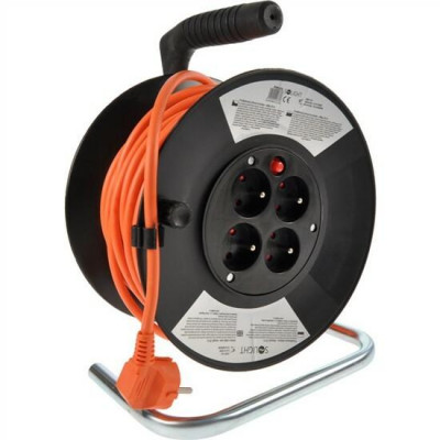 Prodlužovací kabel 25 m na bubnu, 3 x 1,5 mm2, 4 zásuvky, oranžový