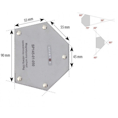 Úhlový magnet víceúhlový, nosnost 22 kg - SPARTUS SP145-01-050