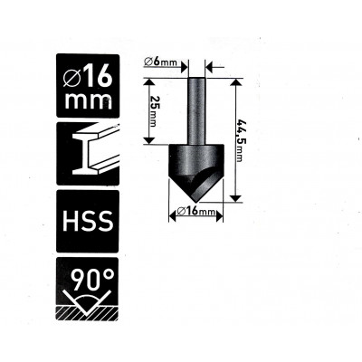 Záhlubník 90°, průměr 16 mm, pro vrtačku, HSS -  EXTOL PREMIUM EX20045